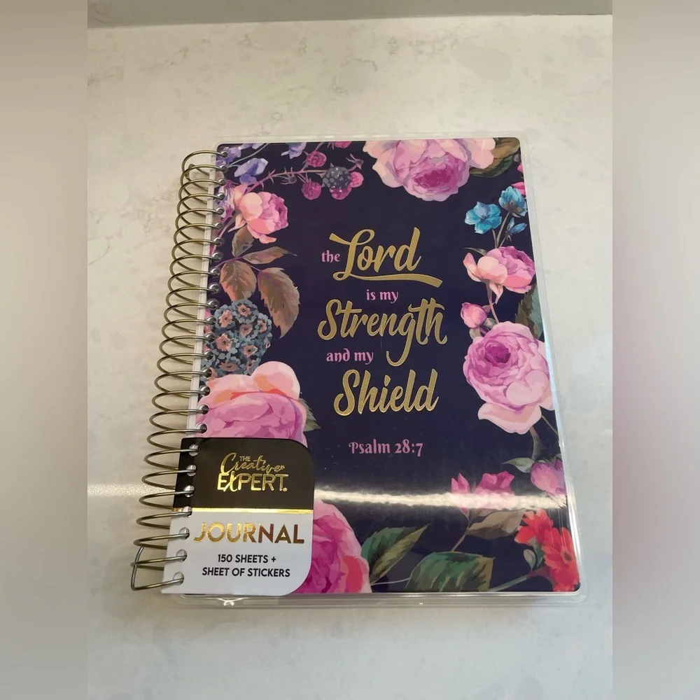 Blue and Pink Floral Print Inspirational Laminated Hard Cover‎ Spiral Journal